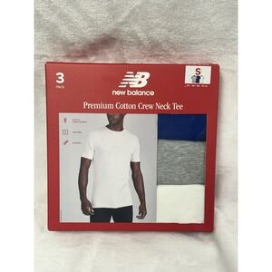 New Balance Men's Small 3 Pack Premium Cotton Crew Neck Tee Shirt Blue/Gray/Wht